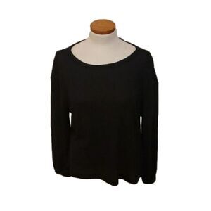 NWT Lulus Womens Black Open Back Waffle Knit Long Sleeve Casual Top Size Small